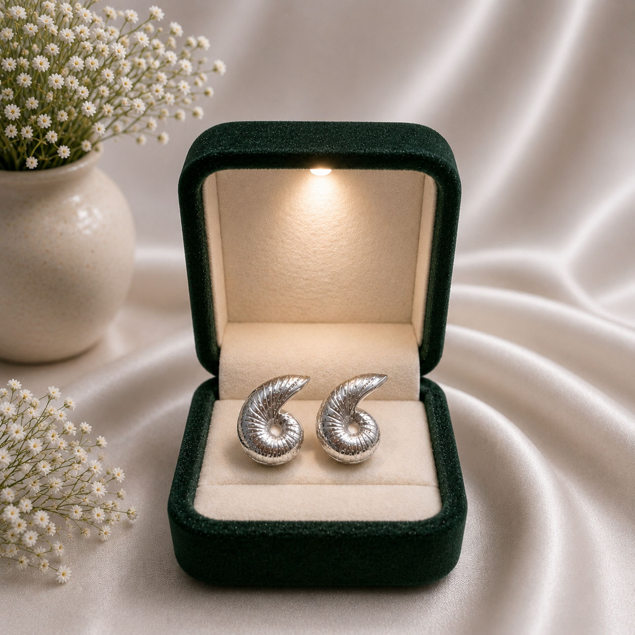 Luna Swirl Silver Stud Earrings