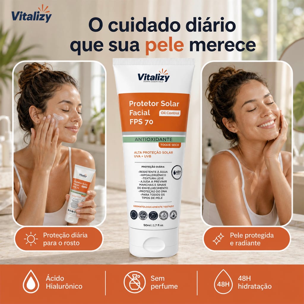 Protetor Solar FPS 70 Facial 50ml Vitalizy - foto 4