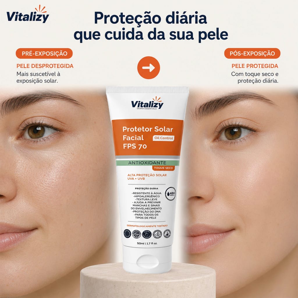 Protetor Solar FPS 70 Facial 50ml Vitalizy - foto 6