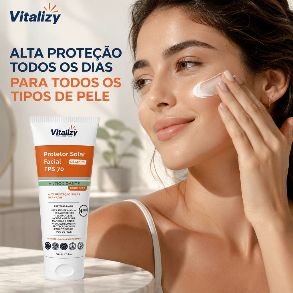 Protetor Solar FPS 70 Facial 50ml Vitalizy - foto 8