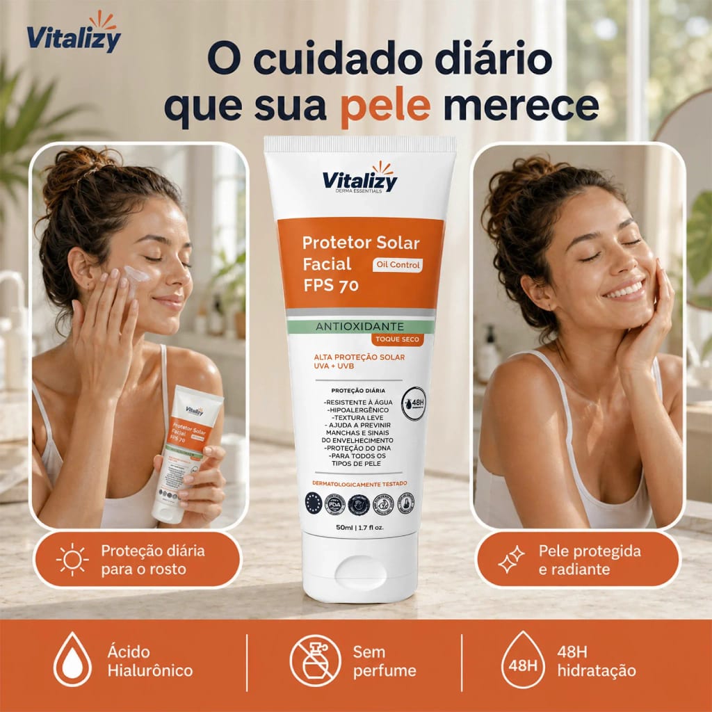 Protetor Solar FPS 70 Facial 50ml Vitalizy - foto 13