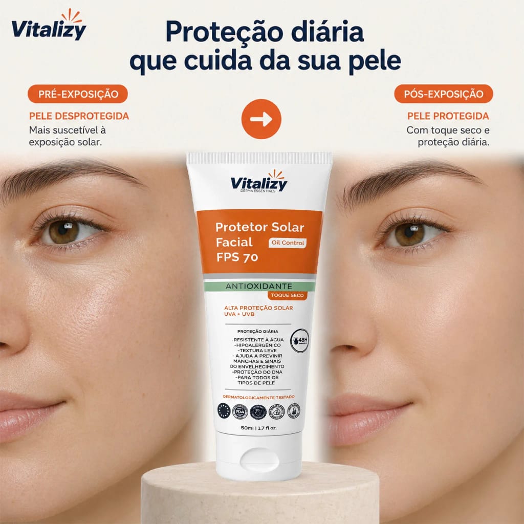 Protetor Solar FPS 70 Facial 50ml Vitalizy - foto 16