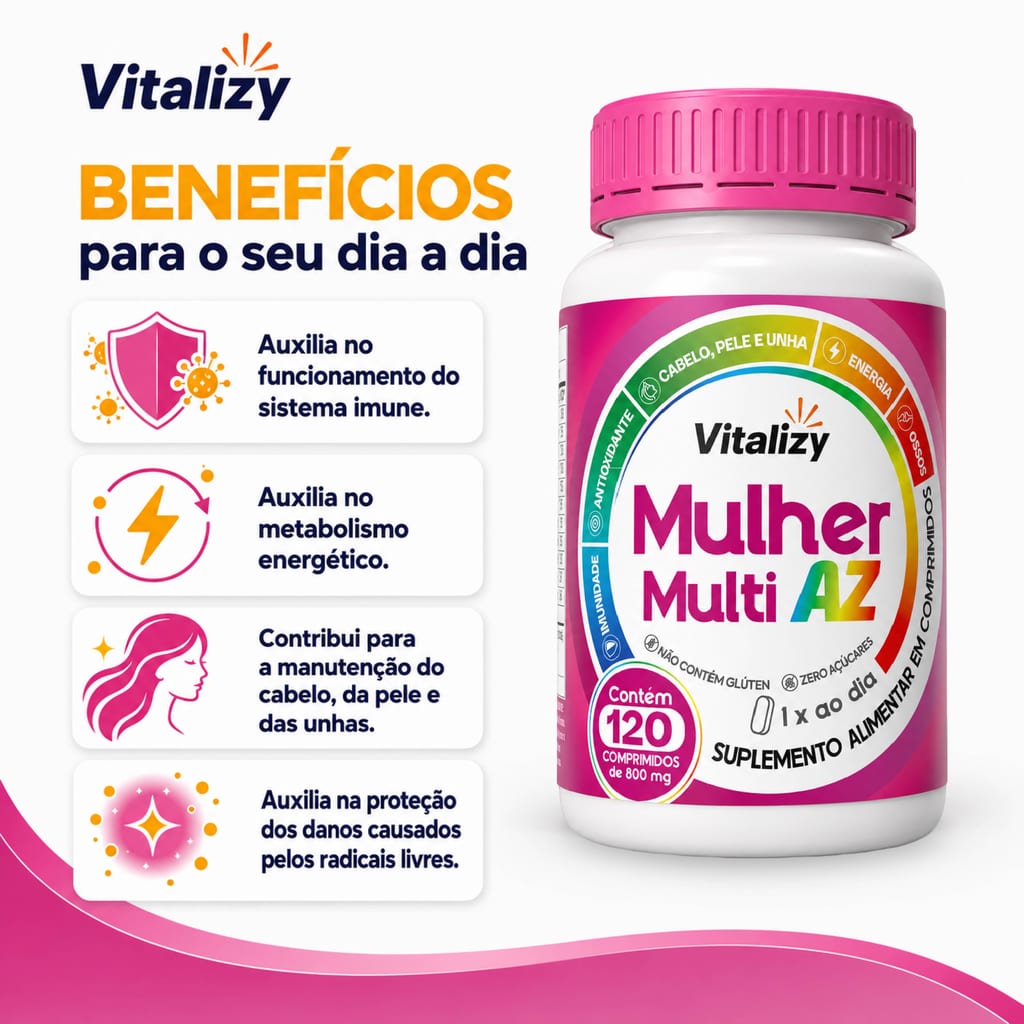 Multivitamínico Multi AZ Mulher 120 Comprimidos Vitalizy - foto 3