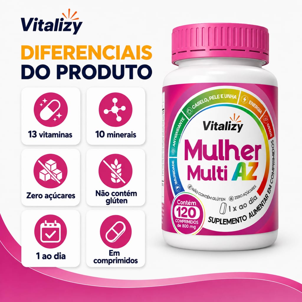 Multivitamínico Multi AZ Mulher 120 Comprimidos Vitalizy - foto 4