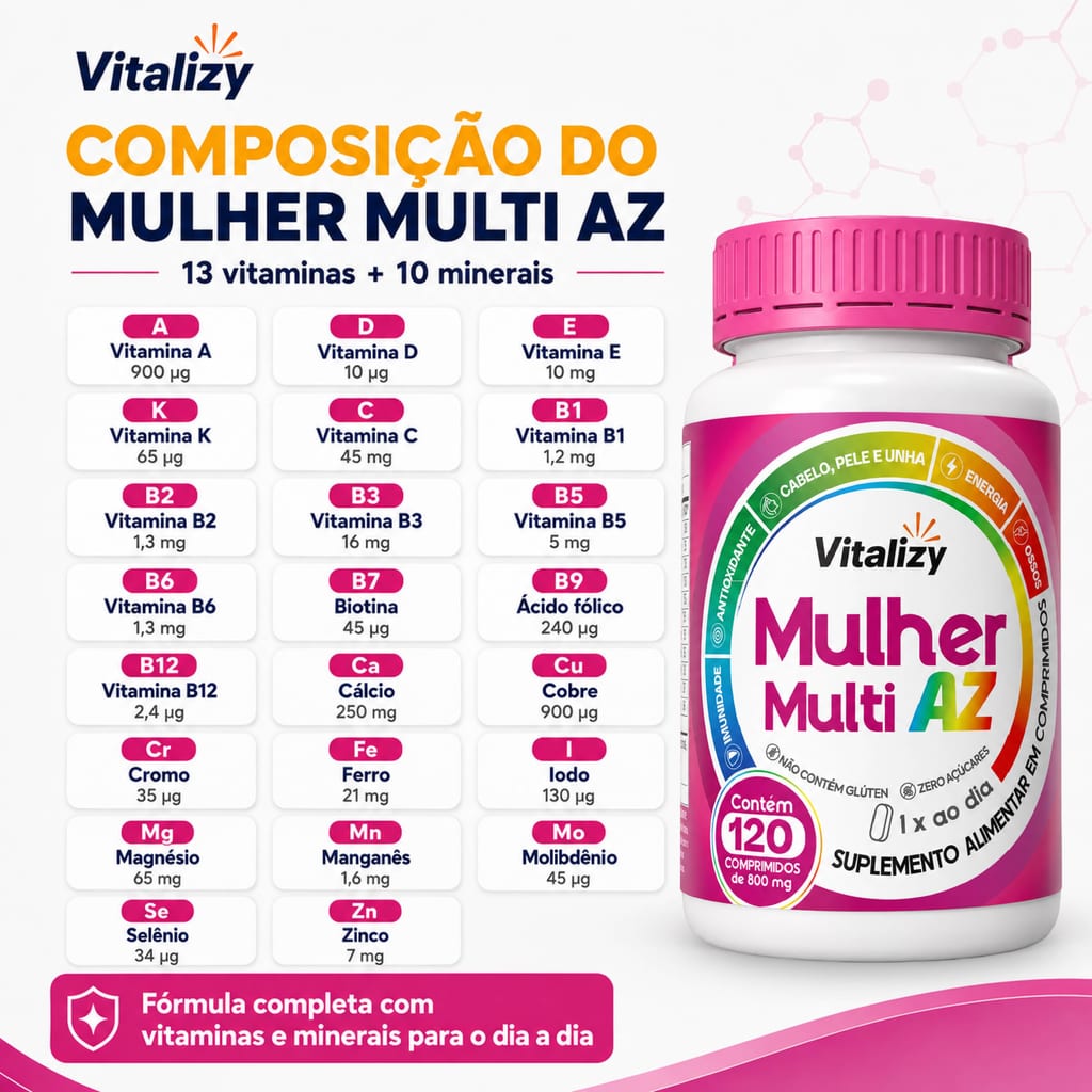 Multivitamínico Multi AZ Mulher 120 Comprimidos Vitalizy - foto 5