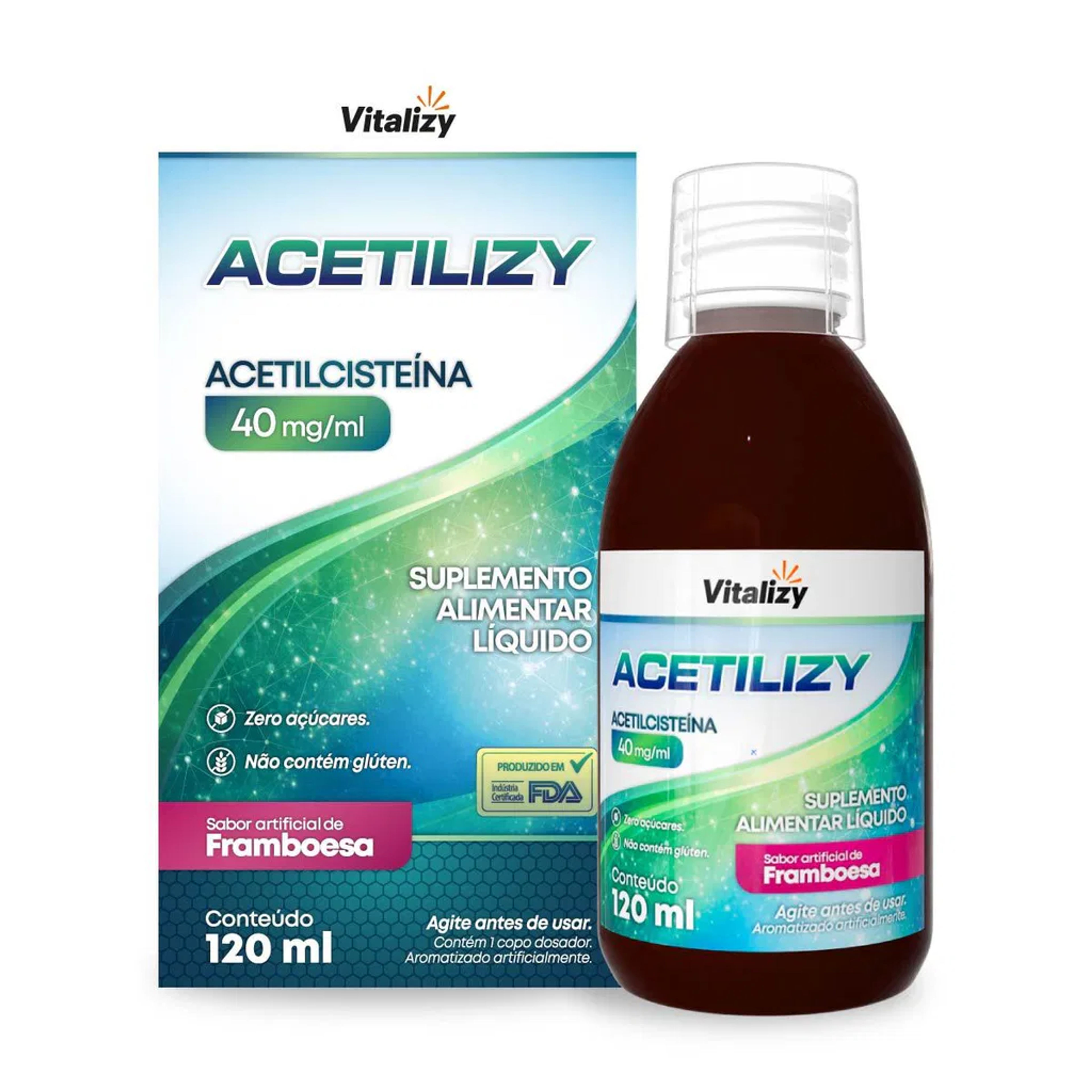 NAC Acetilizy Acetilcisteína 40mg/ml Sabor Framboesa 120ml Vitalizy