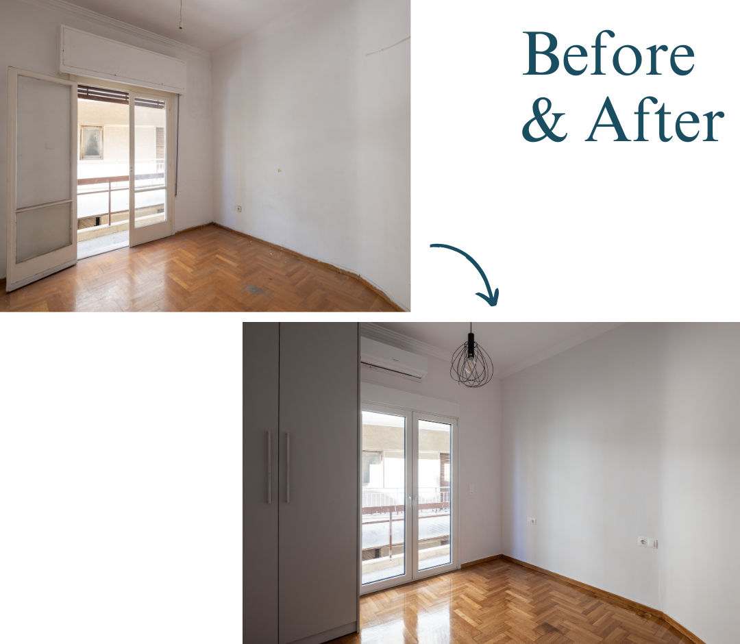 Κουφώματα υπνοδωματίου πριν και μετά την ανακαίνιση στους Αμπελόκηπους