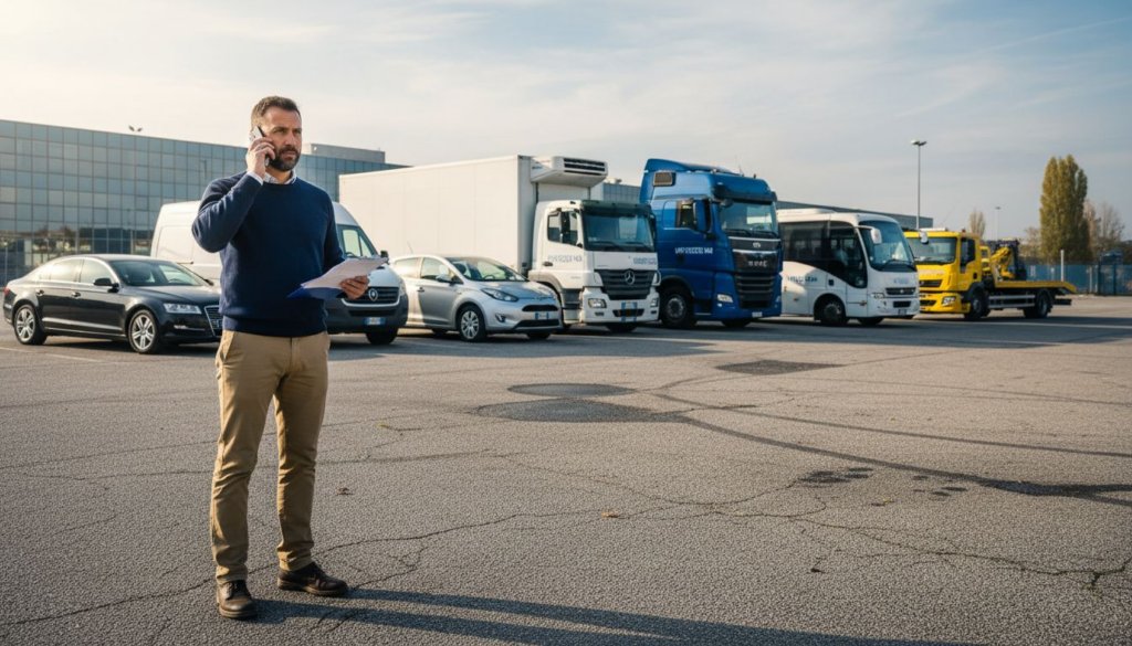 Il responsabile della flotta analizza la vasta gamma di veicoli a noleggio disponibili.