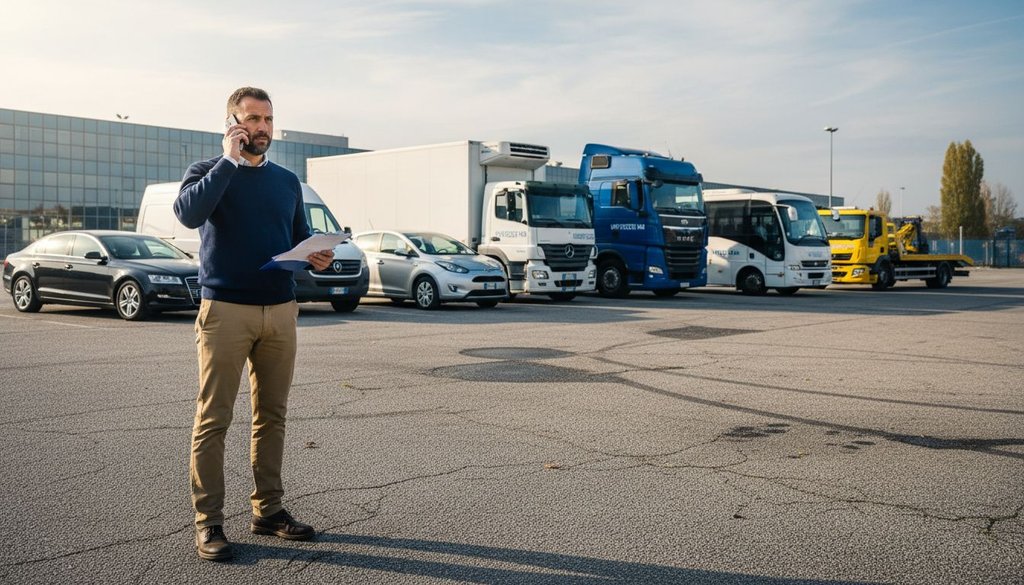 Il responsabile della flotta analizza la vasta gamma di veicoli a noleggio disponibili.