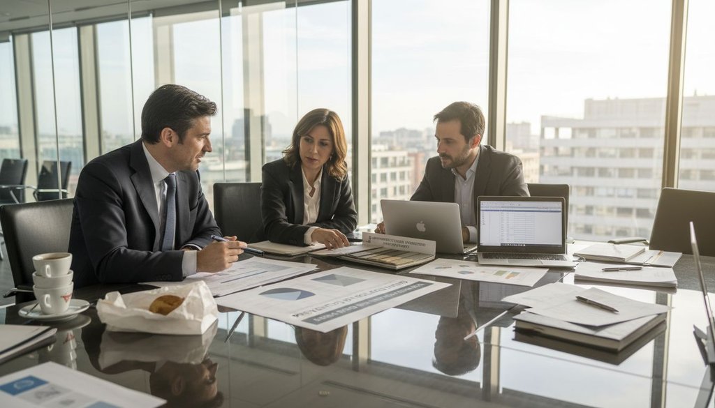 Il team aziendale si confronta sull’organizzazione del noleggio delle attrezzature per l’evento.