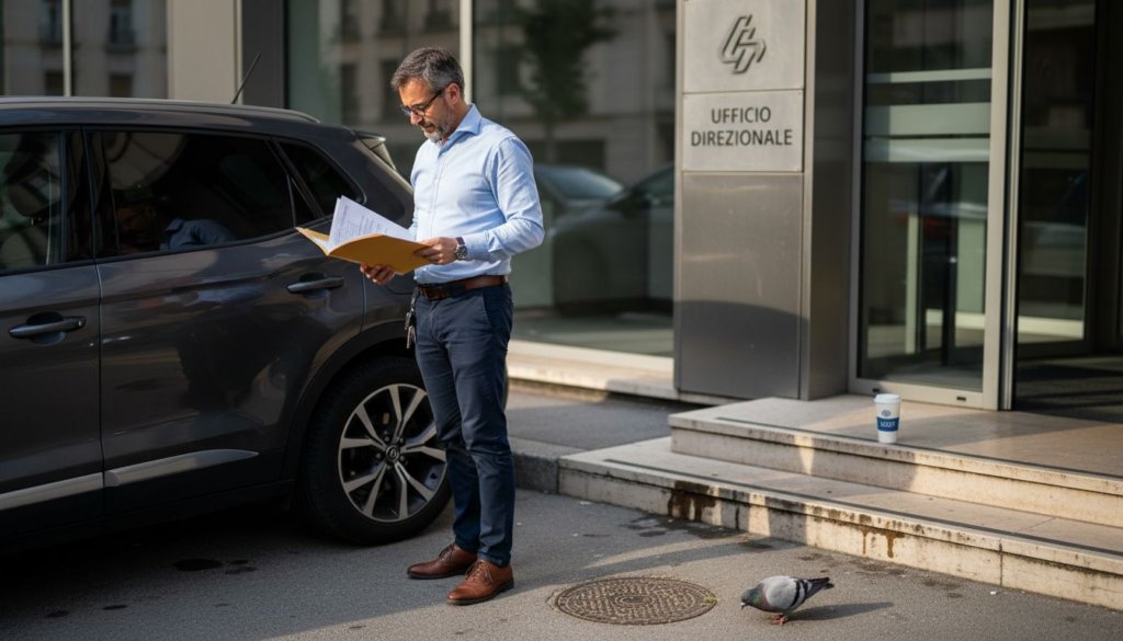 Un uomo sta avviando una nuova attività di noleggio auto proprio davanti al suo ufficio.