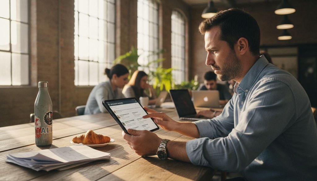 Utente che naviga su una piattaforma di affitti tramite tablet