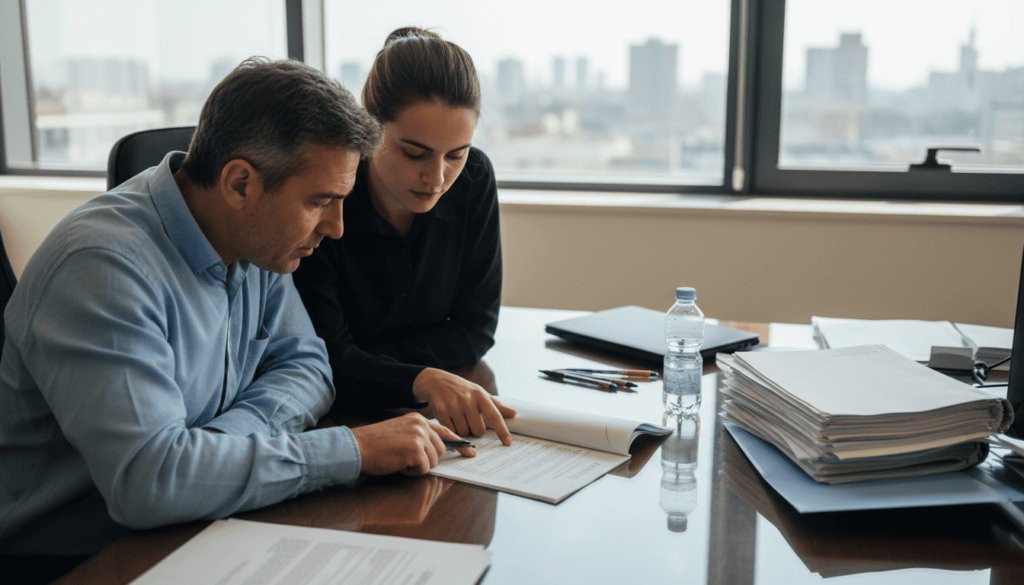 Due dipendenti stanno controllando insieme i dettagli del contratto di noleggio.