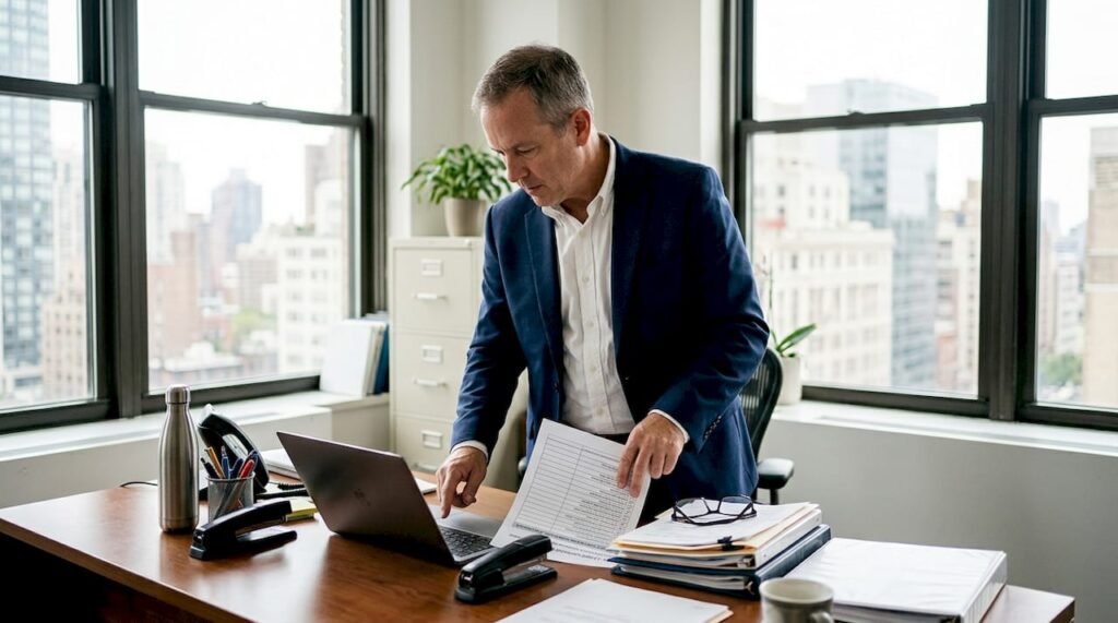 Il responsabile sta esaminando la documentazione relativa ai rischi di locazione.