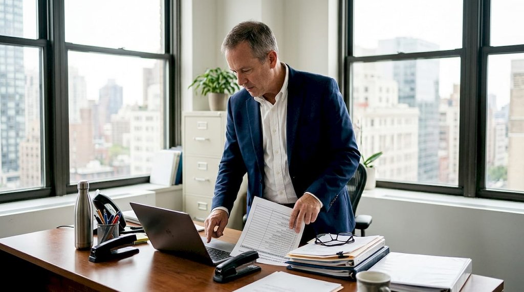 Il responsabile sta esaminando la documentazione relativa ai rischi di locazione.