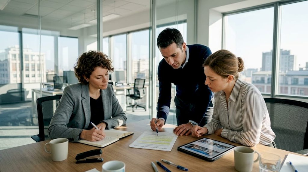 Il team aziendale esamina il contratto di noleggio B2B