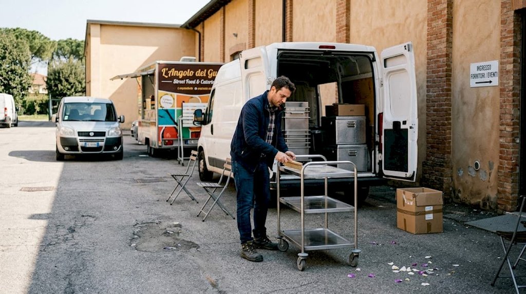 Un addetto si occupa della preparazione dei veicoli a noleggio in vista dell'evento.