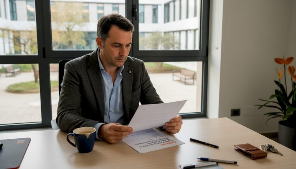 Il responsabile sta valutando il contratto di noleggio alla scrivania nel suo ufficio.