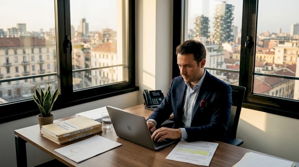 Responsabile che analizza un contratto di locazione digitale