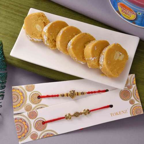 Batisa Slice with Antique Tortoise and Lion Face Rakhi Set