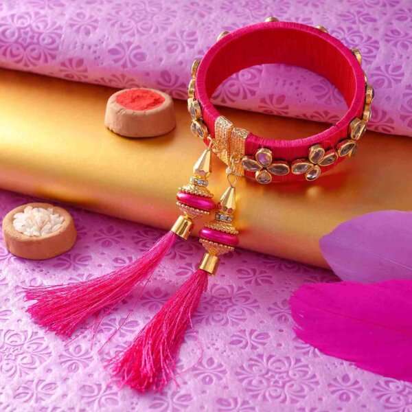 Pink Lumba Rakhi With Floral Design