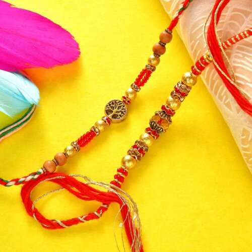 Set Of 2 Colorful Beads Rakhis With A 12 Piece Handmade Assorted chocolate Box
