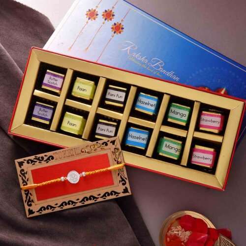 Silver Work Rakhi With Handmade Flavored Chocolate Box (12 nos.)