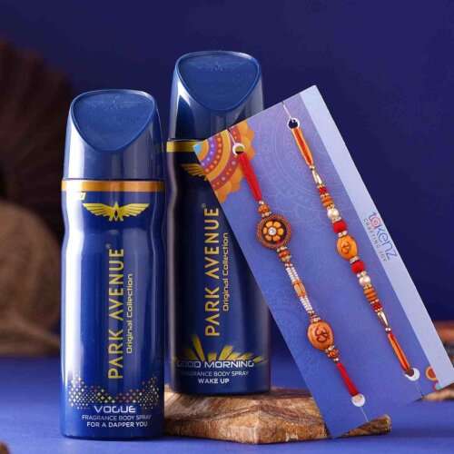 Set of 2 Om Beads Rakhi & Park Avenue Fragrance Body Spray Hamper