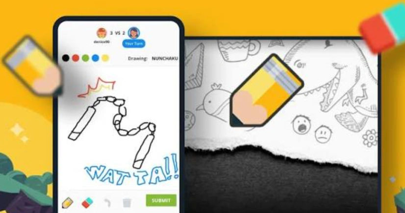 Tampilan layar perangkat mobile yang menjalankan aplikasi tebak gambar interaktif Byo5heD g