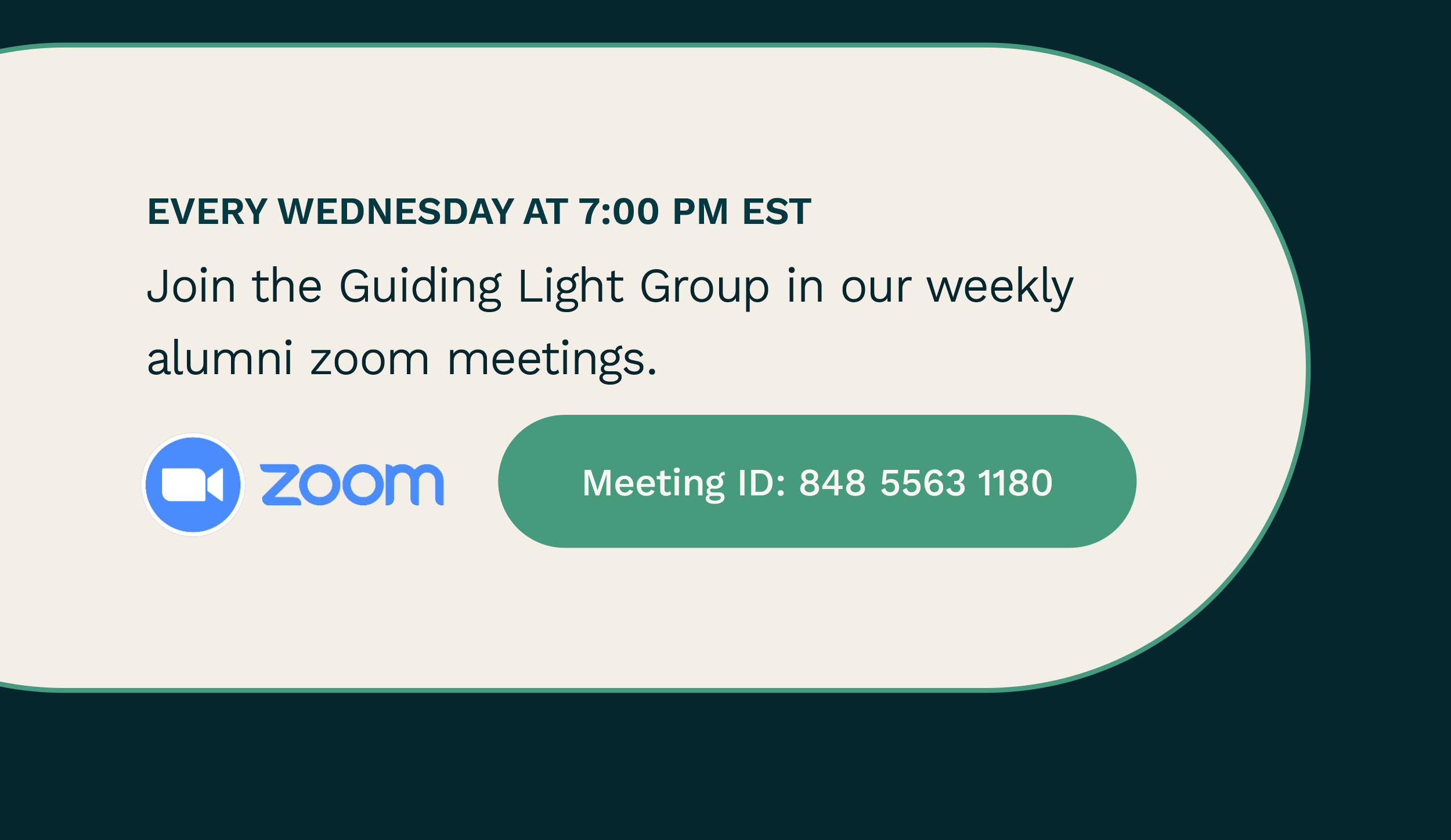 Every Wednesday at 7:00 PM EST | Zoom Meeting ID: 848 5563 1180