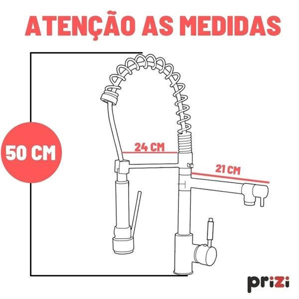 Torneira Gourmet Prizi Master ii 50cm, Bancada, com Spray, Monocomando