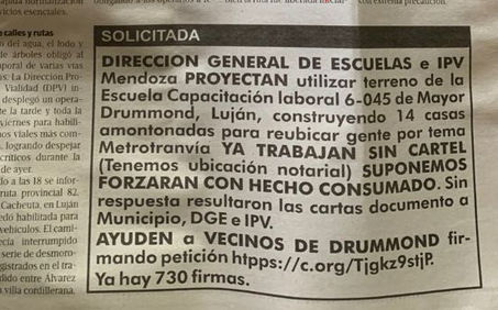 Cuestionan una decisión de la Dirección General de Escuelas y advierten sobre un cambio de uso del suelo que afectaría la vida barrial