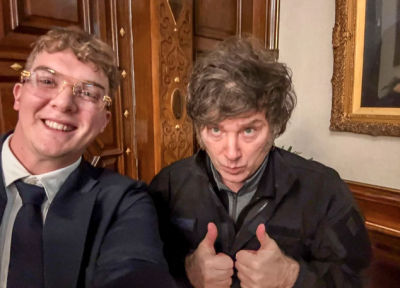 El empresario Hayden Davis, promotor de la criptomoneda $Libra, junto al presidentr Javier Milei.