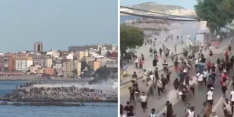 Ceuta: un reparto de alimentos de la Cruz Roja terminó con enfrentamientos, gases lacrimógenos y una estampida de migrantes en la playa del Trampolín.