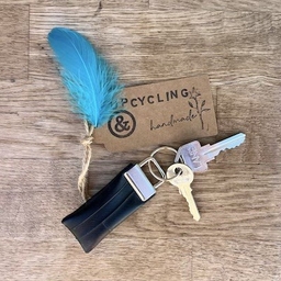 Handmade key ring made from a recycled bicycle tube