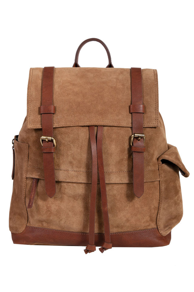 Suede And Leather Trim Backpack, Suede