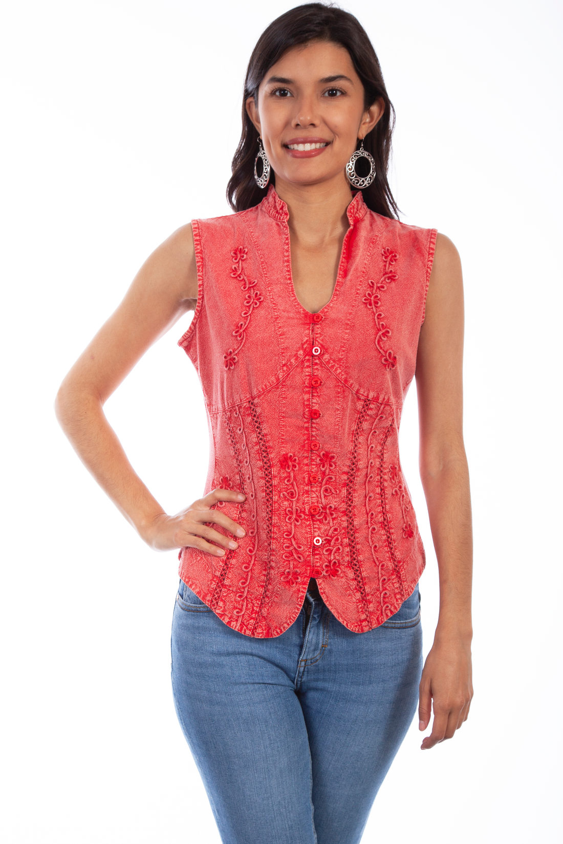 Cotton Sleeveless Blouse, Brick