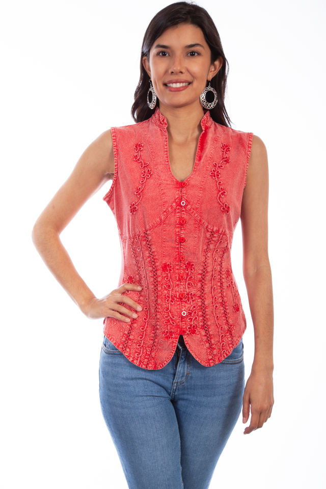 Cotton Sleeveless Blouse, Brick