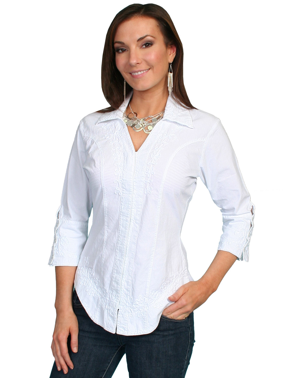 Cotton 3/4 Sleeve Blouse, White