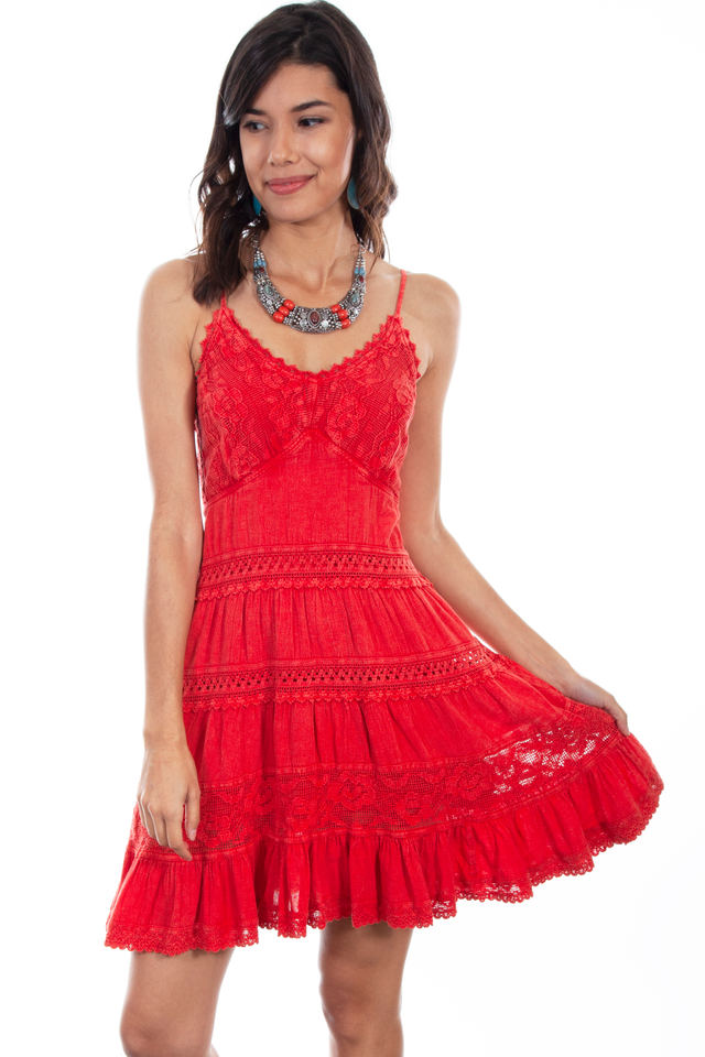 Cotton Short Dress, Brick