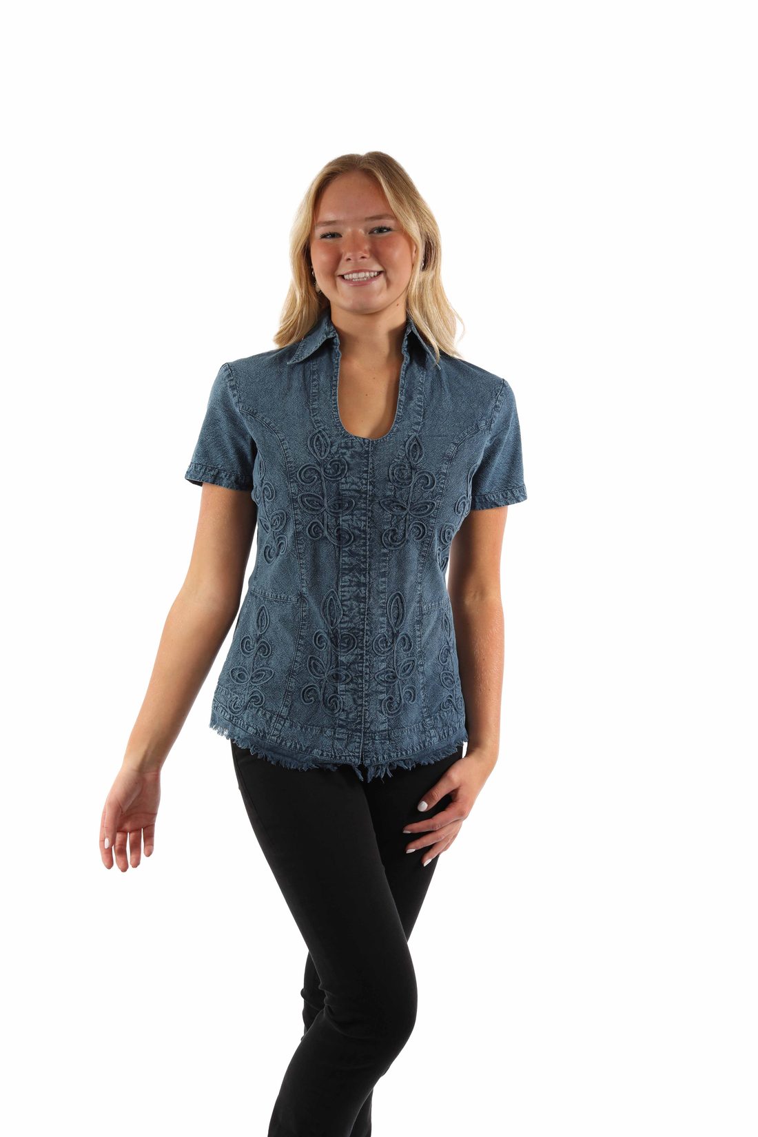 Short Sleeve Cantina Blouse, Dark Blue