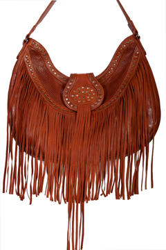 Leather Fringe And Studded Handbag, Front