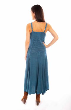 Multi-Fabric Long Spaghetti Strap Dress, Back