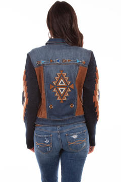 Aztec Embroidered Denim Jacket, Back