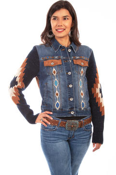 Aztec Embroidered Denim Jacket, Front