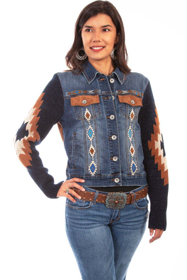 Aztec Embroidered Denim Jacket, Denim