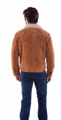 Shearling-Collar Heritage Leather Jacket, Back
