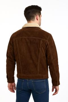 Shearling-Collar Heritage Leather Jacket, Back