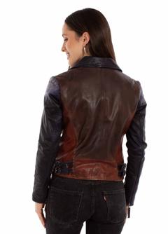 Lambskin Color Block Moto Jacket, Back