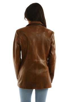 Classic Brown Leather Blazer, Back
